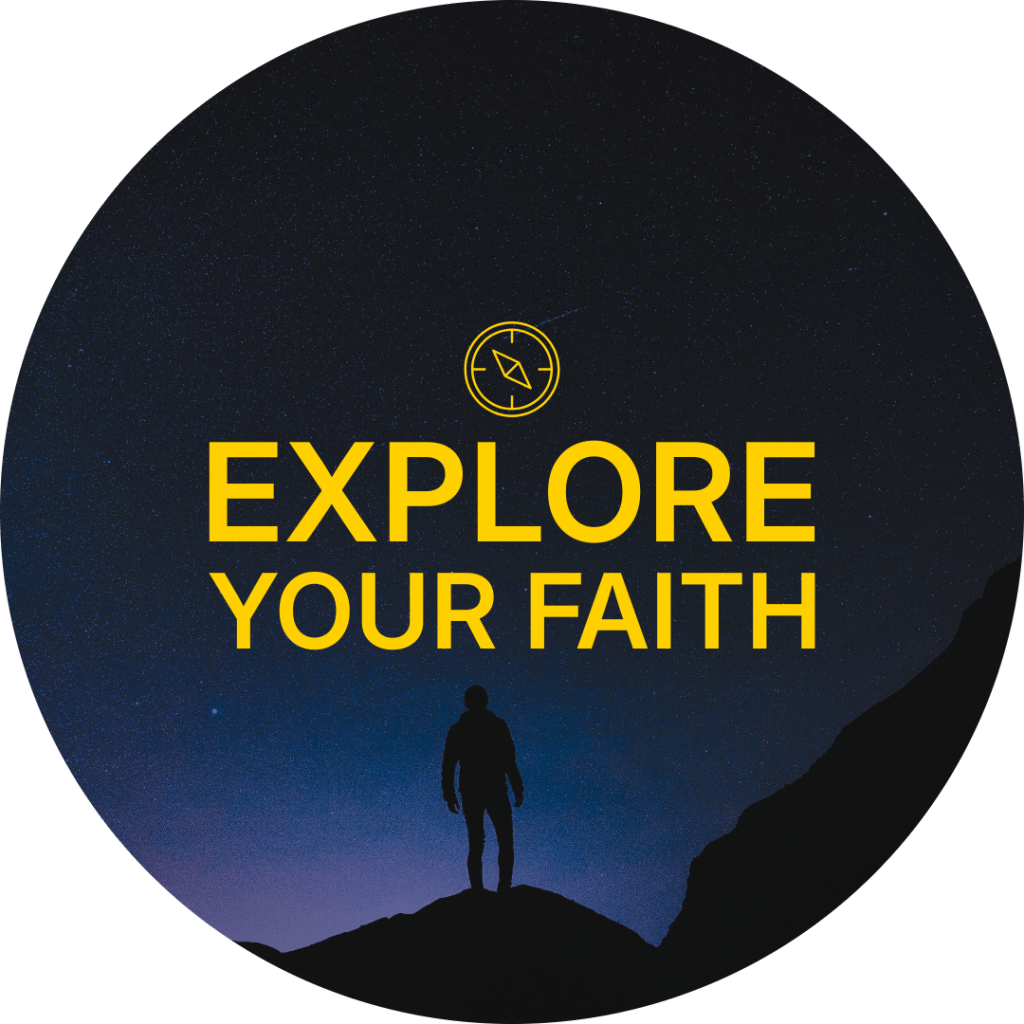 Graphic of explorer with Explore Your Faith written on graphic